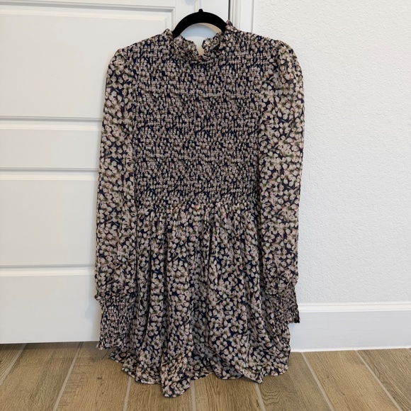 Lulus Floral Forever Navy Blue Floral Print Smocked Skater Dress - Size M - Picture 2 of 7